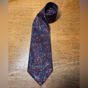 Vintage Christian Dior Monsieur Blue Red Floral Mix Patterned Polyester Tie‎
